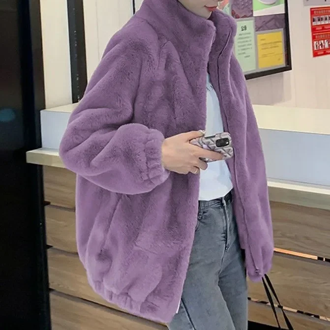 سميكة الصوف المرجاني المخملية المرأة الخريف الشتاء الوقوف طوق الدفء ملابس خارجية البلوز مزدوجة الوجهين المخملية سترة