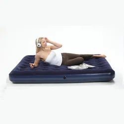 Colchón inflable doble flocado, cama gruesa para el hogar, acampar al aire libre, portátil, plegable