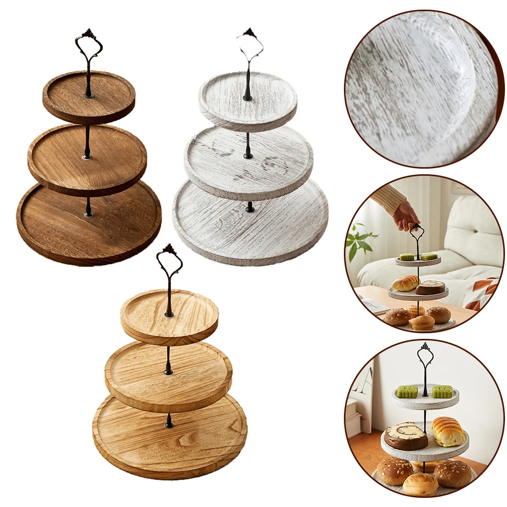 

Wooden Fruit Plate Three-Layer Cake Stand Snack Rack Dessert Table Shelf Dried Fruit Tray Party Decorative Cake Rack