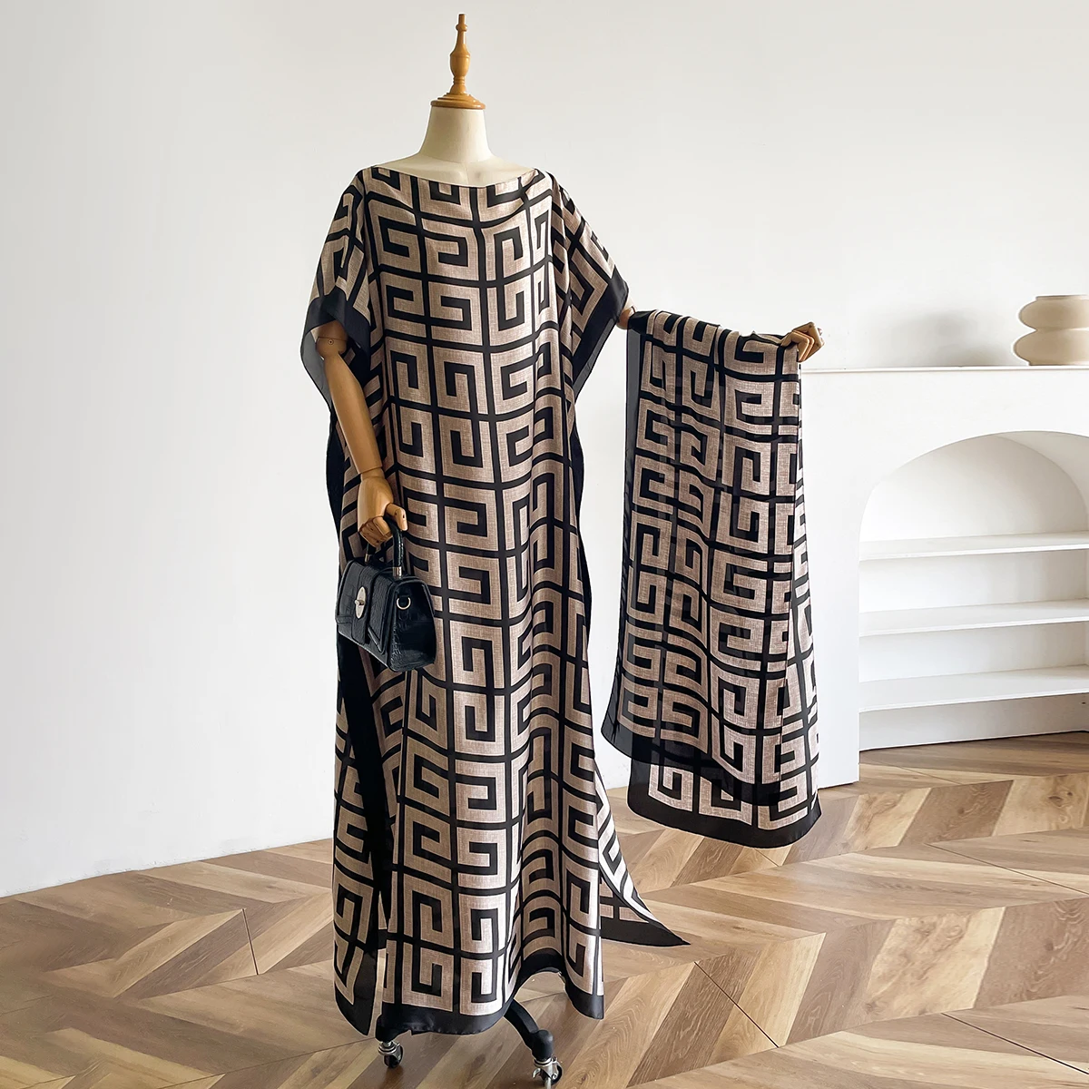 New Africa Abaya For Women Summer Short Sleeve Cotton Dress Gold Stamping Loose Lady Maxi Islam Hot-selling Dress With Big Scarf