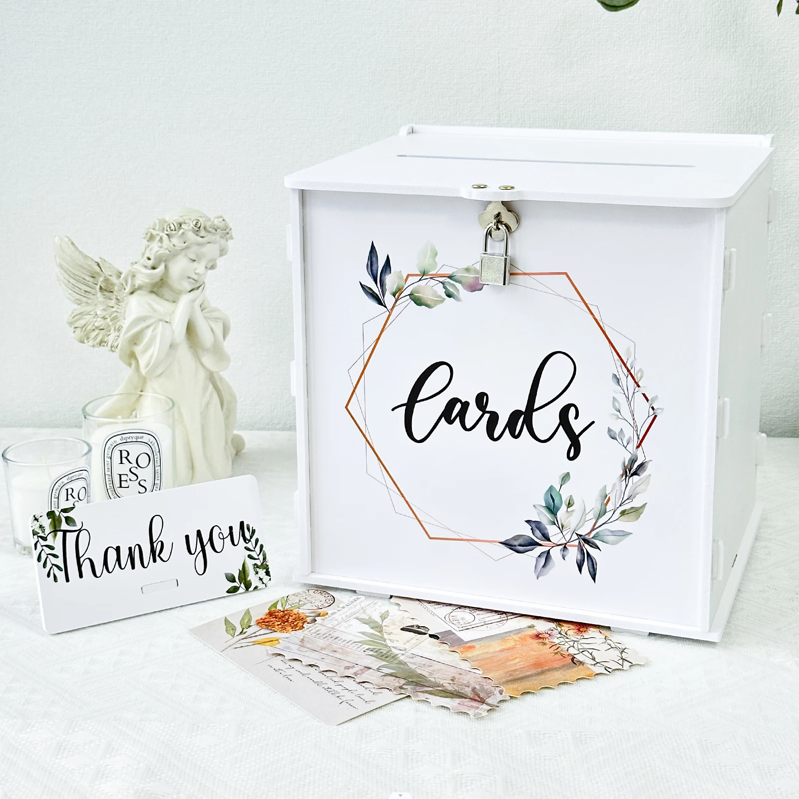 Wedding Card Box Lock PVC Gift Card Box Wedding Reception Eucalyptus DIY Envelope Money