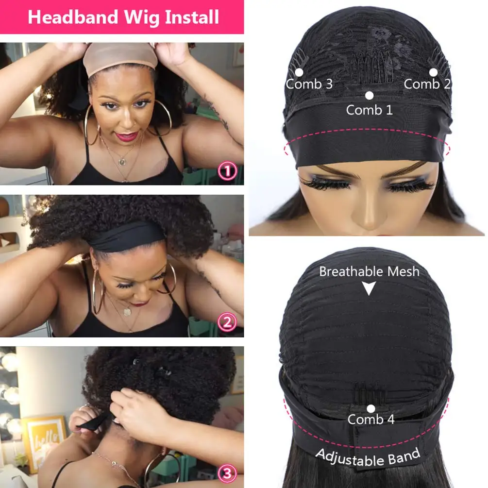 Headband Wigs Human Hair 28 30 32 Inch Water Wave Wigs 100% Real Hair Curly wig None Lace Front Wigs Full Machine Made Wigs 3