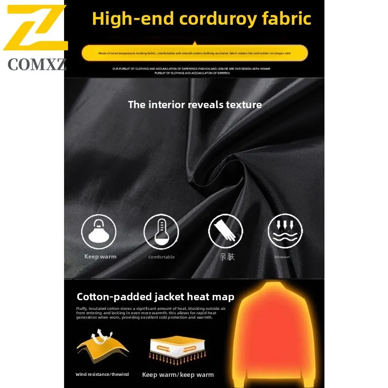 COMXZ Men Corduroy Cotton Coat Autumn Winter Loose Fit Big Size Hong Kong Style Trend Casual Thermal Front Magic Sticker Coat