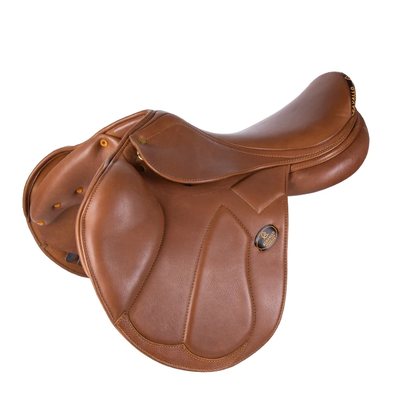 

high quality adjustable gullet jumping saddle light brown color ride horse equestrian equipments Italian cowhide leather