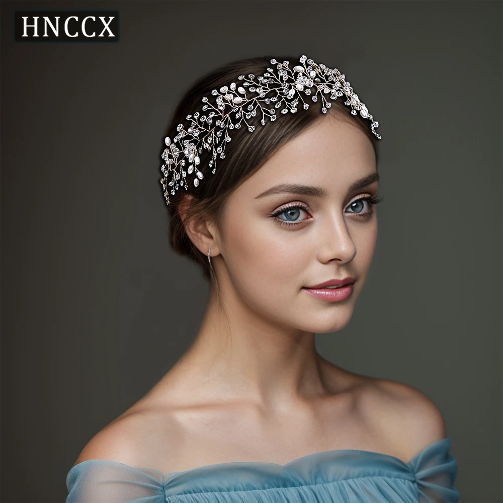 

HNCCX Wedding Headband for Bridal Accessories Handmade Shiny Crystal Bride Headdresses Faux Pearl Headwear for Woman Party CP10