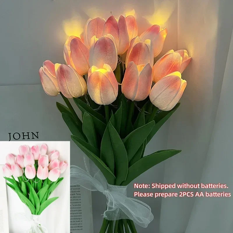 5 PCS Tulips with LED Light Artificial Tulip Flowers Table Lamp Simulation Tulips Bouquet Night Light Gifts for Home Decoration