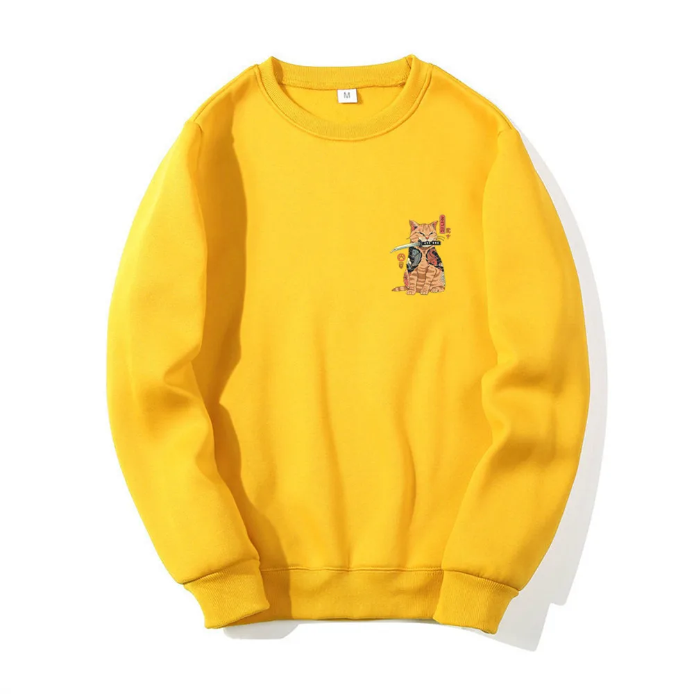 

Male Casual Fashion Hoodie Japanese Anime Cat Print Hip Hop Sweatshirt Autumn And Winter Warm Fleece Tops Soft Harajuku Pullover