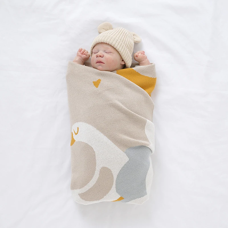 Coperte per Neonati in Maglia, 100*80CM, per Culla e Passeggino, con Simpatico Cartone Animato Oca, Morbidissime - immagine 5