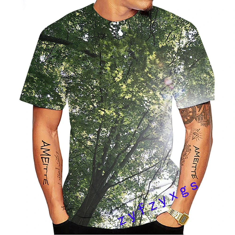 

Summer Forest Pattern Quick-Dry Men's T-shirt Hip Hop 3D Print Personality Neck Short Sleeve Fashion Clothes