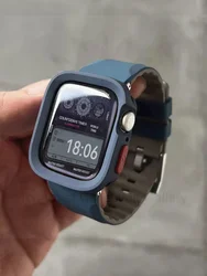 Premium Silicone Strap with TPU Protective Case for Smartwatch, Adjustable Sports Band & Durable Cover Combo. (MatteDU - MidU)