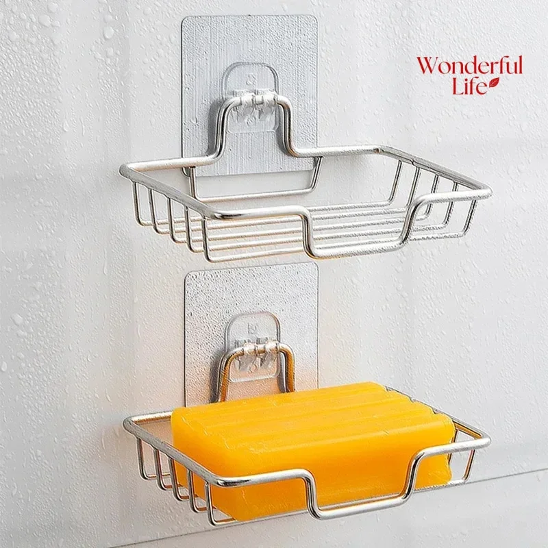 Bathroom Soap Holder 1Pcs Wall Mounted Stainless Steel Self Adhesive Rack Dish