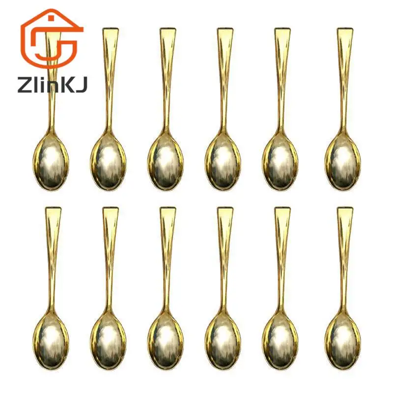 24PCS Plastic Disposable Spoons Golden Mini Spoon Set Plastic Imitate Metal Flatware for Barbecue Party Picnic Kitchenware, disposable dessert spoons, biodegradable cutlery spoon
