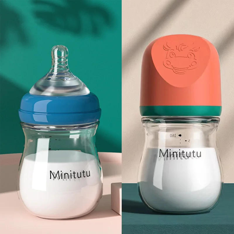1pcs 160ML wide caliber food grade safe high borosilicate glass anti inflation newborn bottle