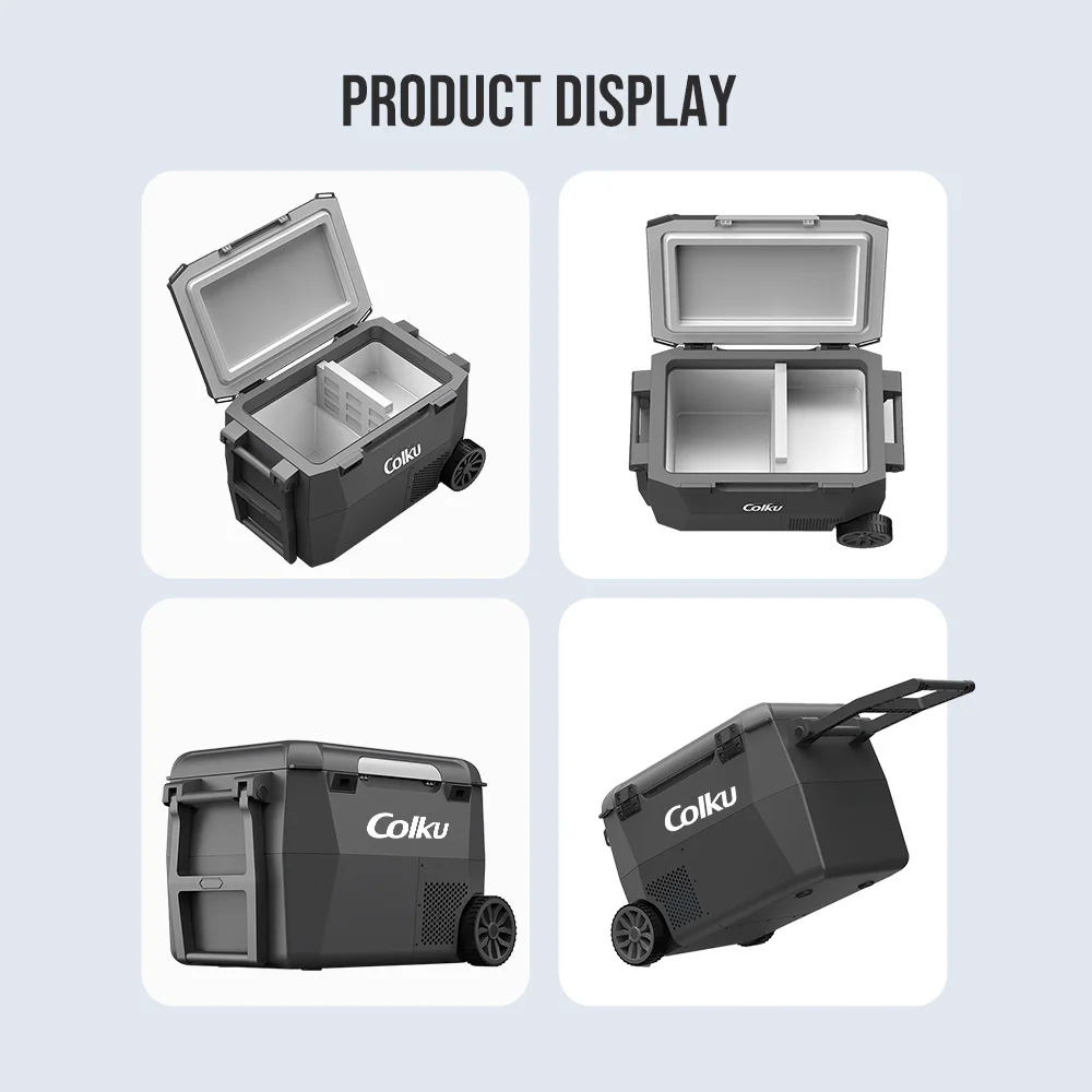 Mini Car Camping 12V Portable Electric Cooler Box Compressor Refrigerator 57L Freezer with Wheels and Pull Rod 4