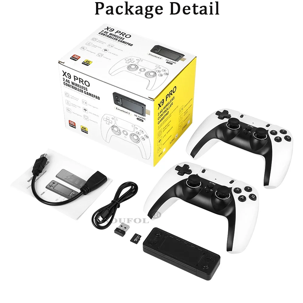 Video Game Stick Video Game Console Game Console X9 PRO Retro Game Stick 4K TV HD Video Game Console 256G 50000 Games For PS1/PSP/SFC/N64 Emulator 3D Classic Games