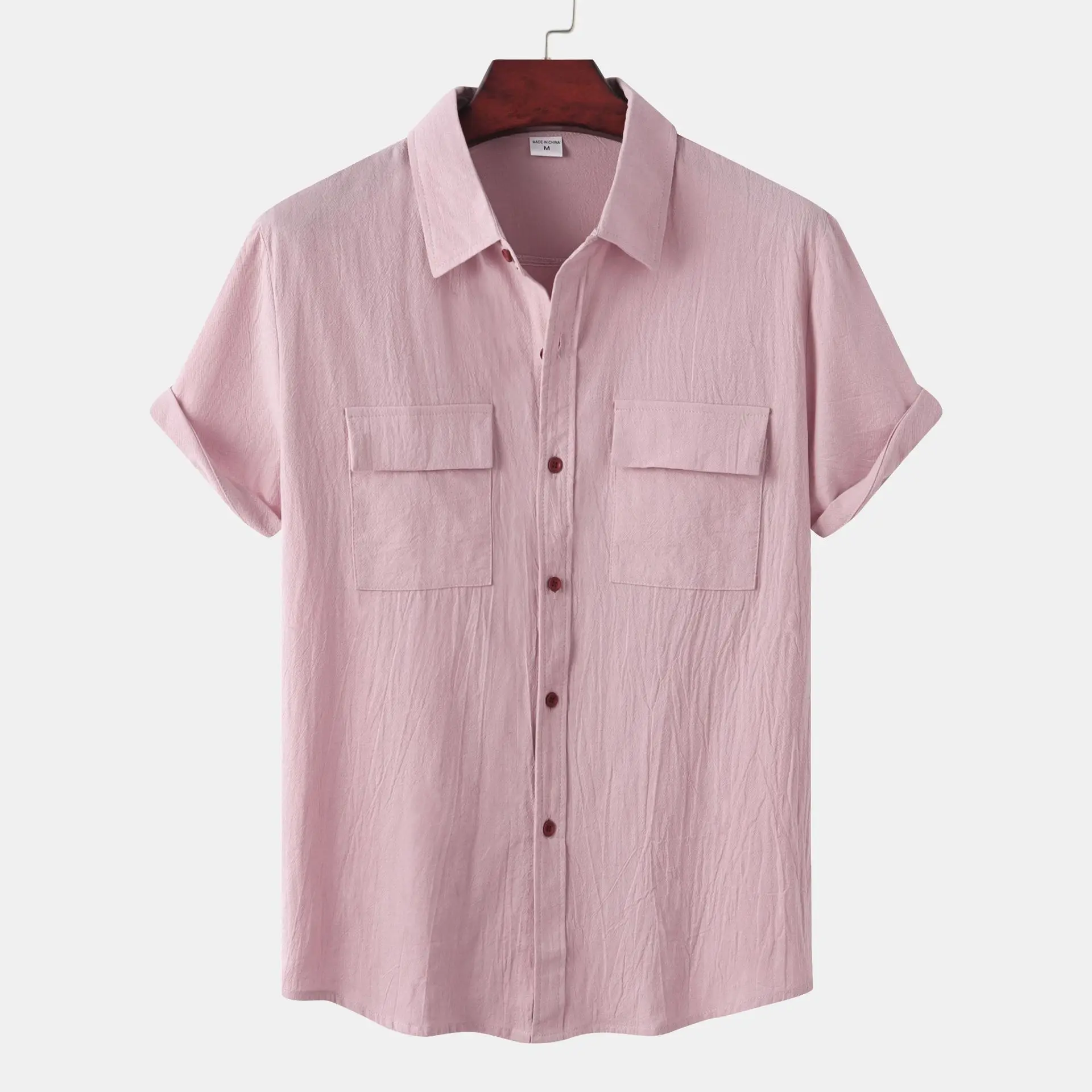 

Men Summer Casual Shirts Solid Turn-Down Collar Short Sleeve Coat Sleep Top Plus Size 3XL Loose Lingerie Jacket Home Clothing