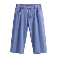 155Kg Plus Size Women Hip 150 Summer Loose Denim Capris High Waisted Straight Stretch Wide Leg Pants 4XL 5XL 6XL 7XL 8XL 9XL - Image 6