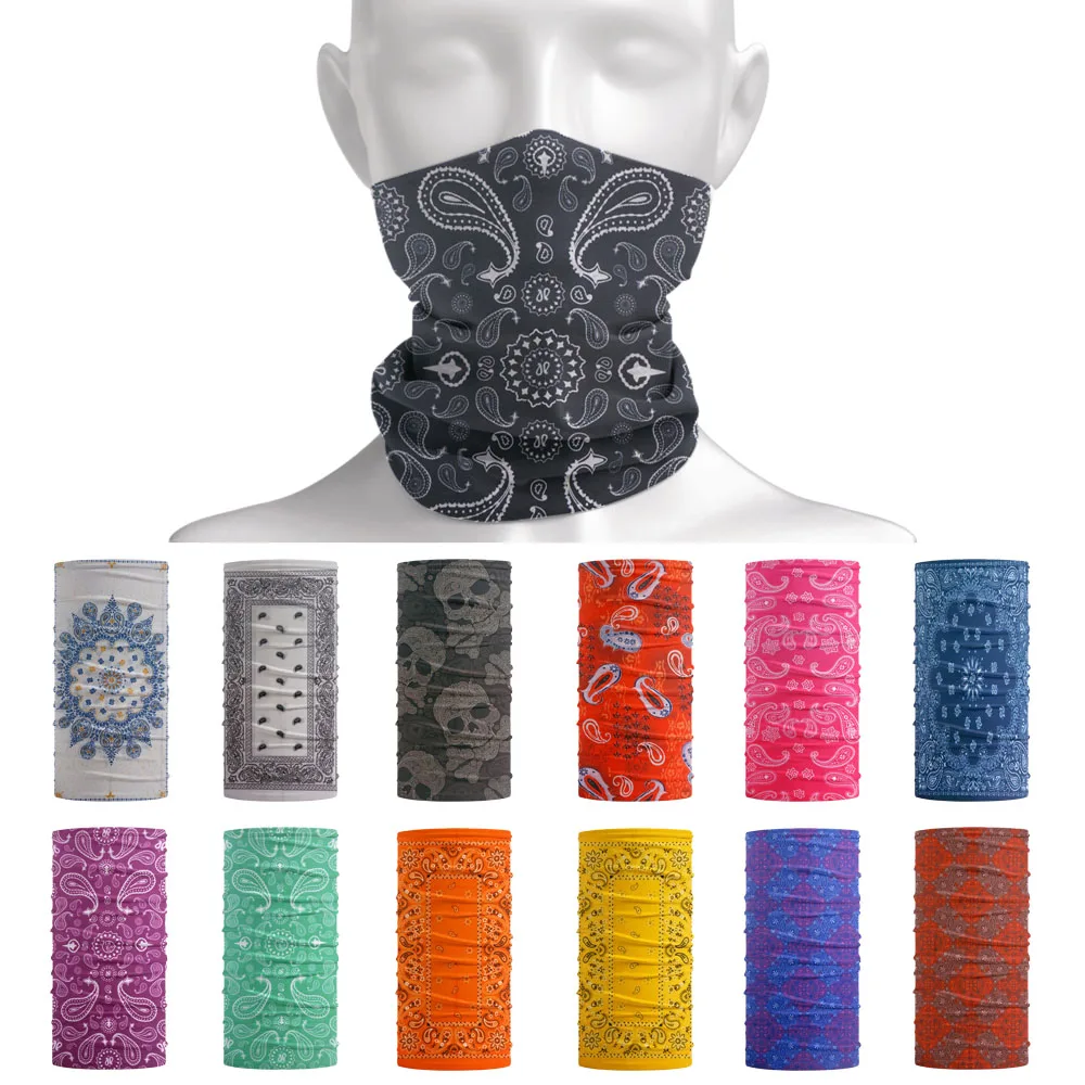 Ethnic Paisley Pattern Cycling Scarf Seamless Polyster Face Neck Gaiter Women Running Headband Hiking Riding Bandana for Men classic paisley floral neck bandana hair headband for women men tube scarf uv protection windproof neckerchief cycling face mask