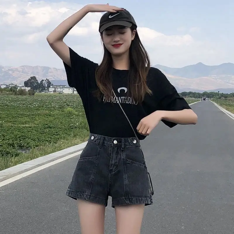 Short Pants for Woman To Wear Jeans Wide Mini Denim Women's Shorts Punk Print Low Price Elasticty Normal Fashion Harajuku XL