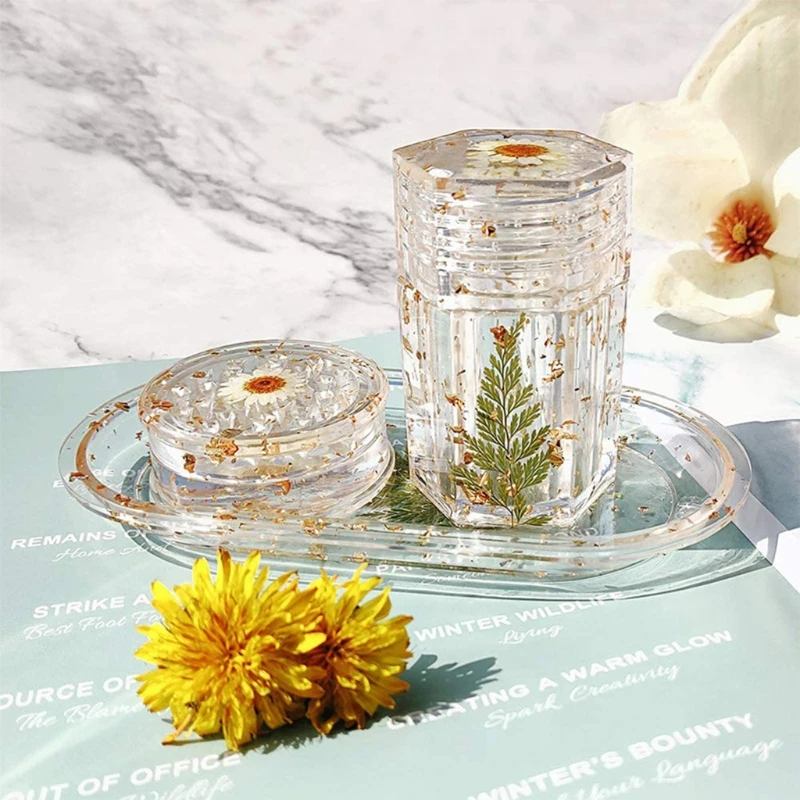 Grinder Resin Mold Dish Mold and Hexagon Jar with Lid Silicone Molds