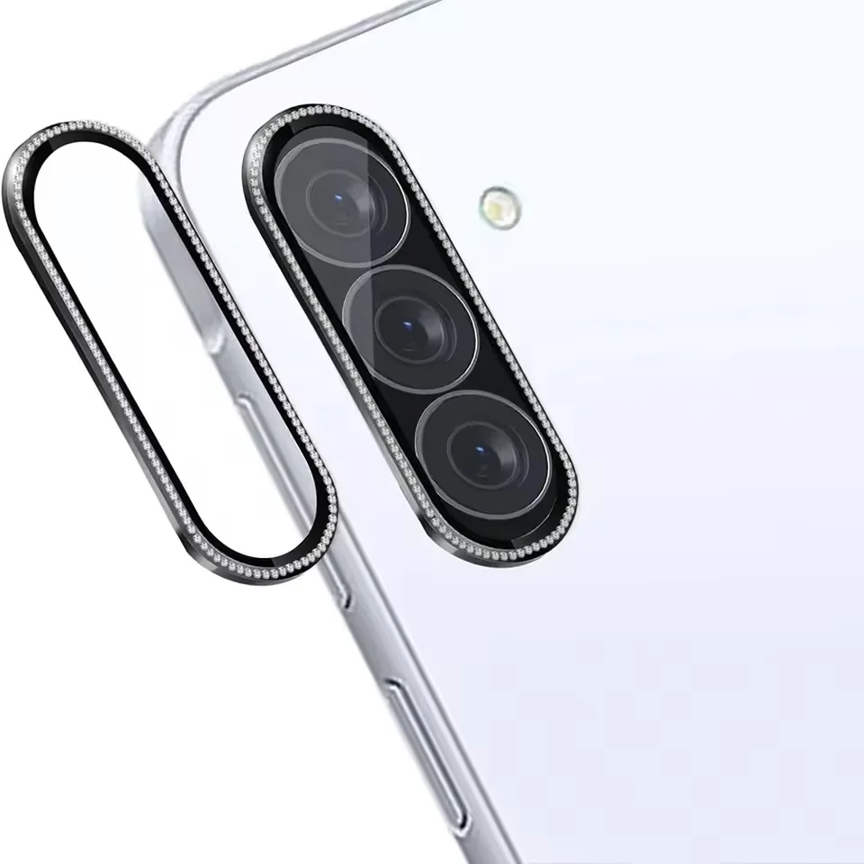 Shiny Diamond Tempered Glass Camera Protector with Alloy Metal Ring