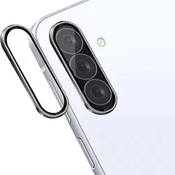 Shiny Diamond Tempered Glass Camera Protector with Alloy Metal Ring - SamsungA37 5G (BLACK)