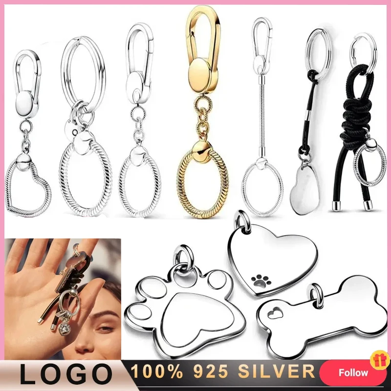 New High Quality 925 Sterling Silver Light Luxury Keyring Chain Decoration Hanging Ring Original Logo Women's DIY Charm Jewelry 4pc fashion metal bag side clip ring buckle chain handle screw clasp hang hooks diy luggage hardware sewing decoration accessory