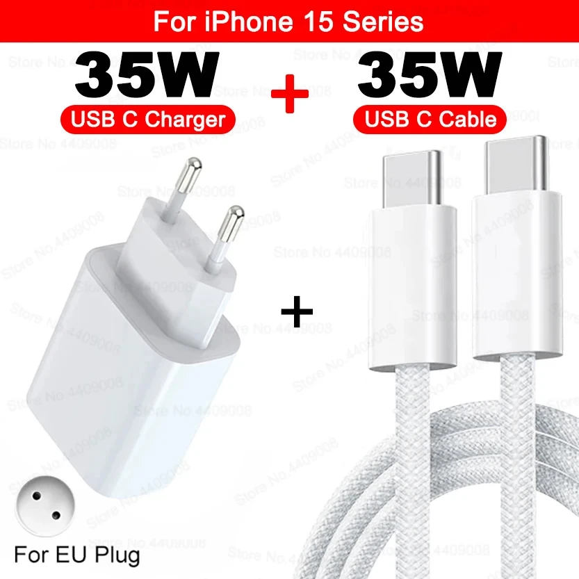 PD 35W USB-C Fast Charging Adapter with Type-C Cable - Premium Phone Charger Accessory