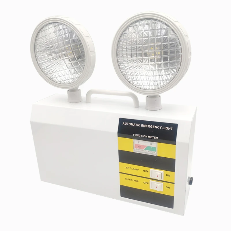 

Wall Mounted Automatic Twin Head Exit Light Fixture Two Lamp Fire Battery Backup Rechargeable LED Emergency Light for Hotel