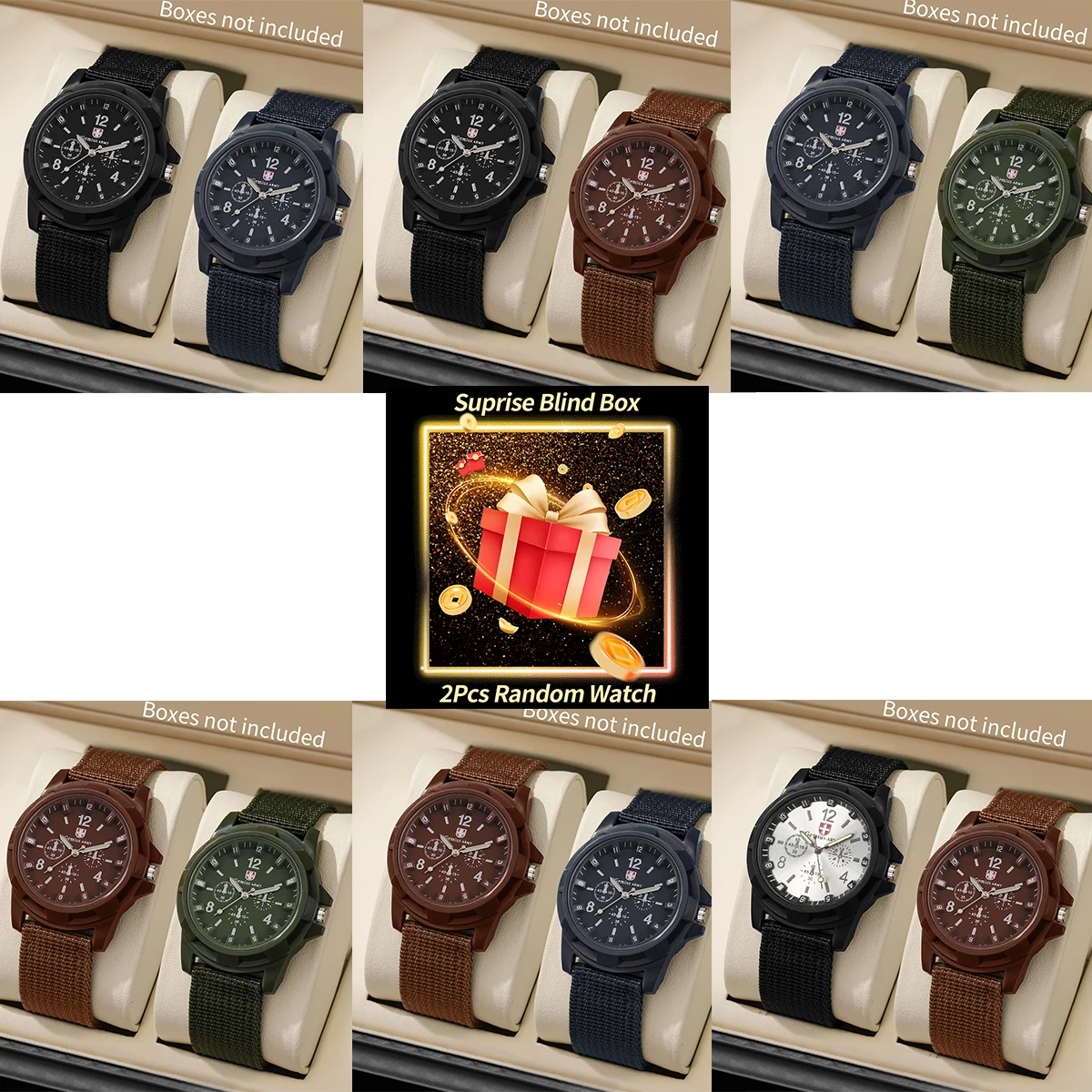 Surprise Mystery Watch Set Blind Box-2PCS/Set Men Sports Watches Casual Nylon B…