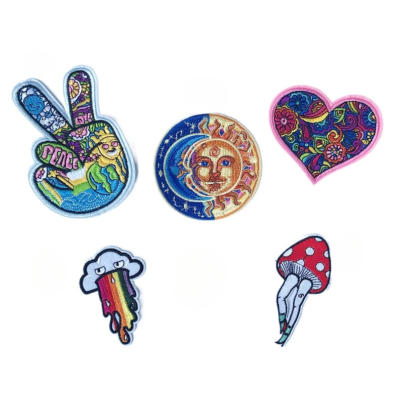 

30pcs/Lot Luxury Anime Embroidery Patch Rainbow Love Peace Sun Moon Mushroom Clothing Decoration Accessory Craft Diy Applique