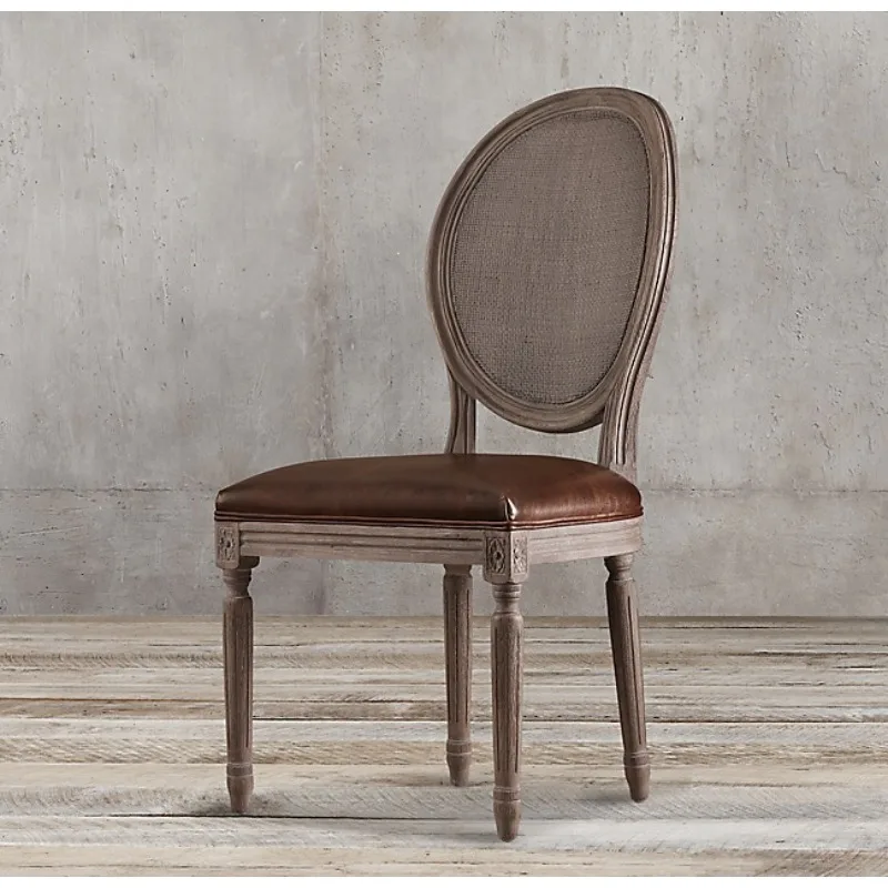 

Furniture French style rural retro solid wood dining chairs American style minimalist solid wood wax genuine leather office