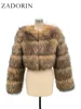 ZADORIN High Quality Cropped Faux Raccoon Fur Coat Women Winter Fashion O Neck Long Sleeve Fluffy Short Faux Fur Jacket Crop Top 1