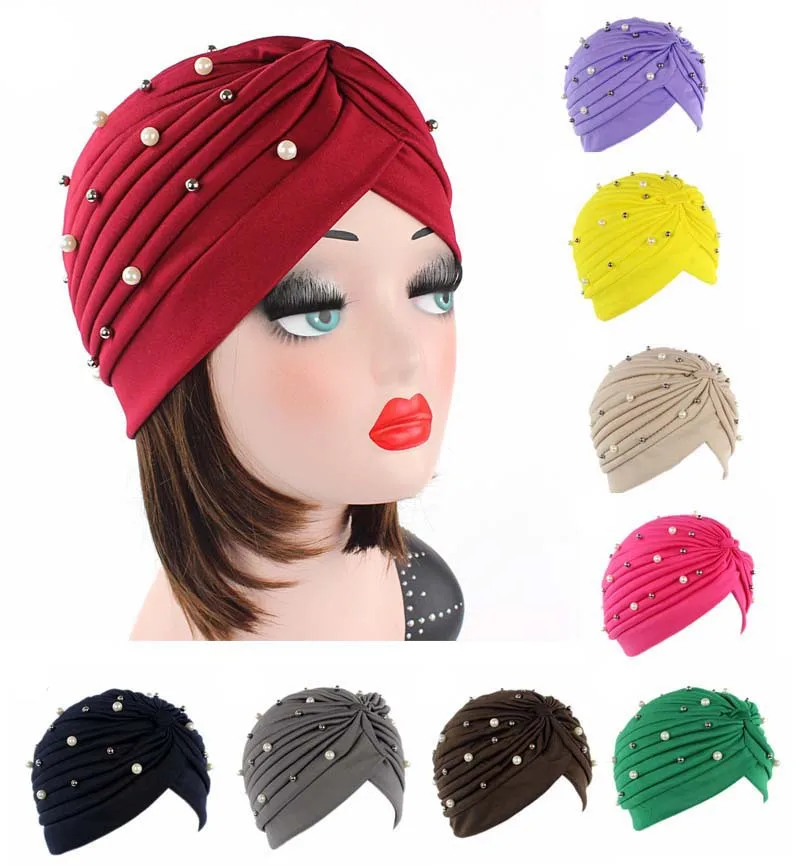 Women Muslim Pearl Beads Elastic Turban Bonnet Scarf Islamic Inner Hijab  Caps Arab Head wrap Hijab femme musulman turbante mujer| | - AliExpress