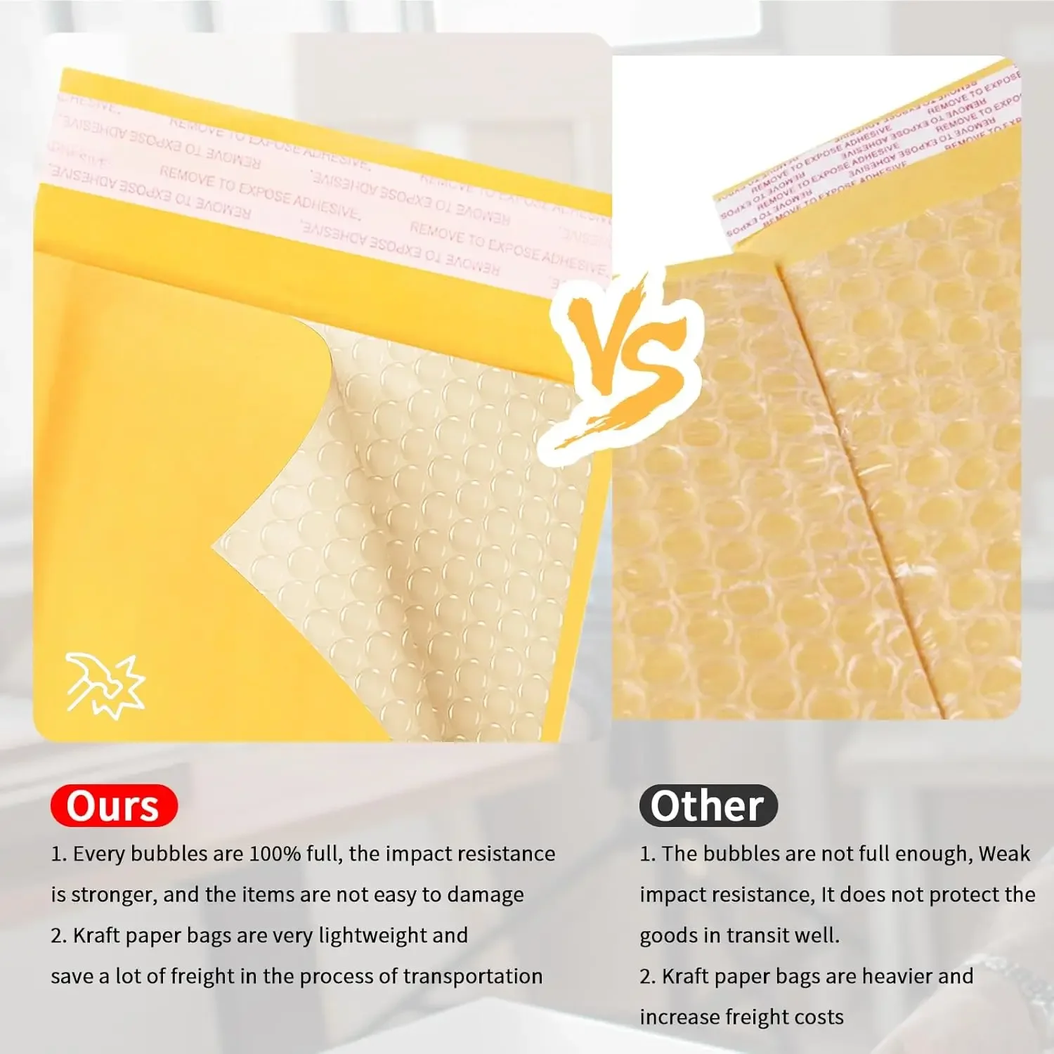 Yellow Kraft Bubble Mailer Envelopes Bag Sturdy Paper Mail Padded Pouch Envelopes Self Seal Bubble Mailers Mailing Packages