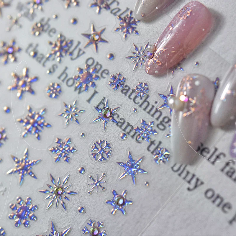 Winter Snowflake Christmas Nail Art Sticker 5D Shiny Rhinestone Embossed Relief Adhesive Nail Charm Nail Art Decoration Sticker