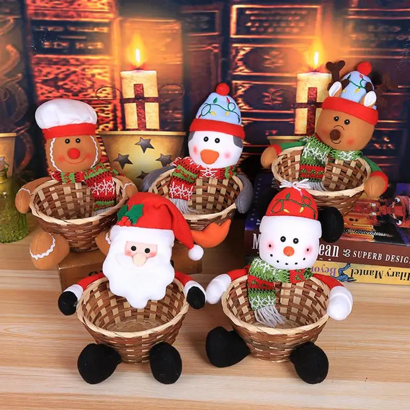 Cestino Di Natale Candy Bowl Christmas Candy Storage Basket Holder Con Gingerbread Man Penguin Deer Snowman Santa Doll Dropship