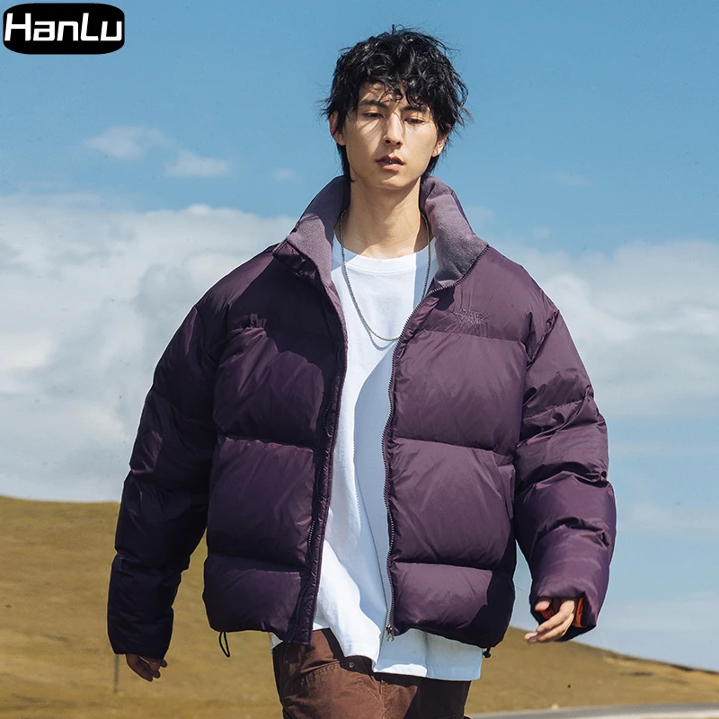Men's 90 down short standing neck warm and thickened bread jacket Couple fleece patchwork down jacket