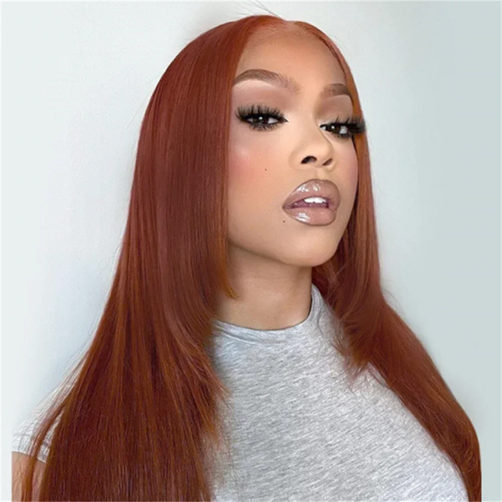 Lace Front Wig for Black Women Reddish Brown Layered Copper Red Synthetic Glueless Straight lace front wig