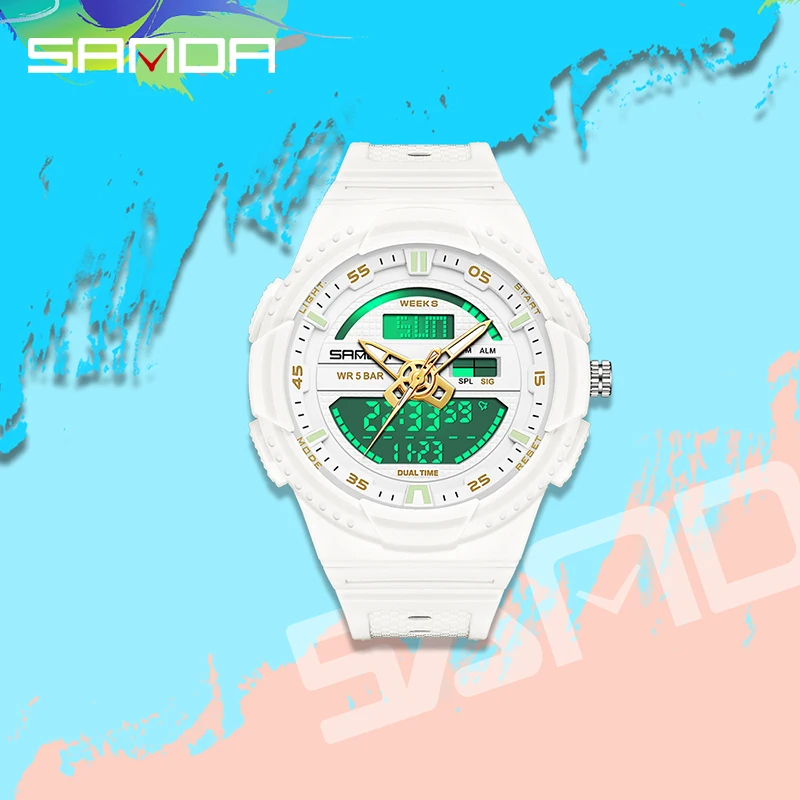 New Top Hot Selling Men's Watch Fashion Trend Casual Men's and Women's Waterproof Dual Display Alarm Clock Wristwatch SANDA 9030