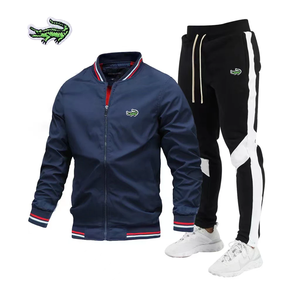 Men's High-quality Brand Casual Jacket Set, New Spring and Autumn Casual Splicing Pants, Baseball Standing Collar Windproof Jack