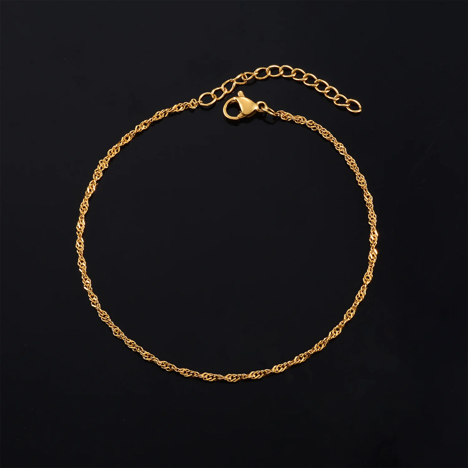 Fashion Thin Stainless Steel Water Wave Bracelets 18K Gold Plated Anklet Basic Link Dainty Chain Jewelry Men Women stainless steel bracelet