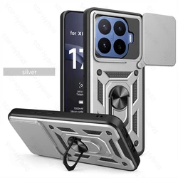 Slide Camera Lens Armor Case with Car Magnetic Holder Ring and Shockproof Cover - Xiaomi 17T (Silver - 02)