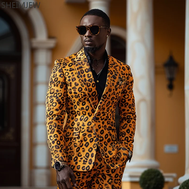 New American Slim Men's Suit Men Leopard 3d Print Suits Casual Party Leopard Suit Jacket Pants Party Wedding Performance Set 3