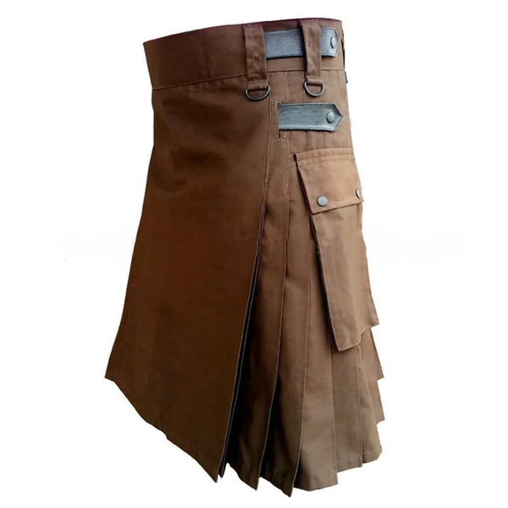 Men's Utility Kilt For Men Kendo Fashion Gothic Clothing Vintage Scotland Skirts With Pocket Scottish Box Pleated Skirts Male