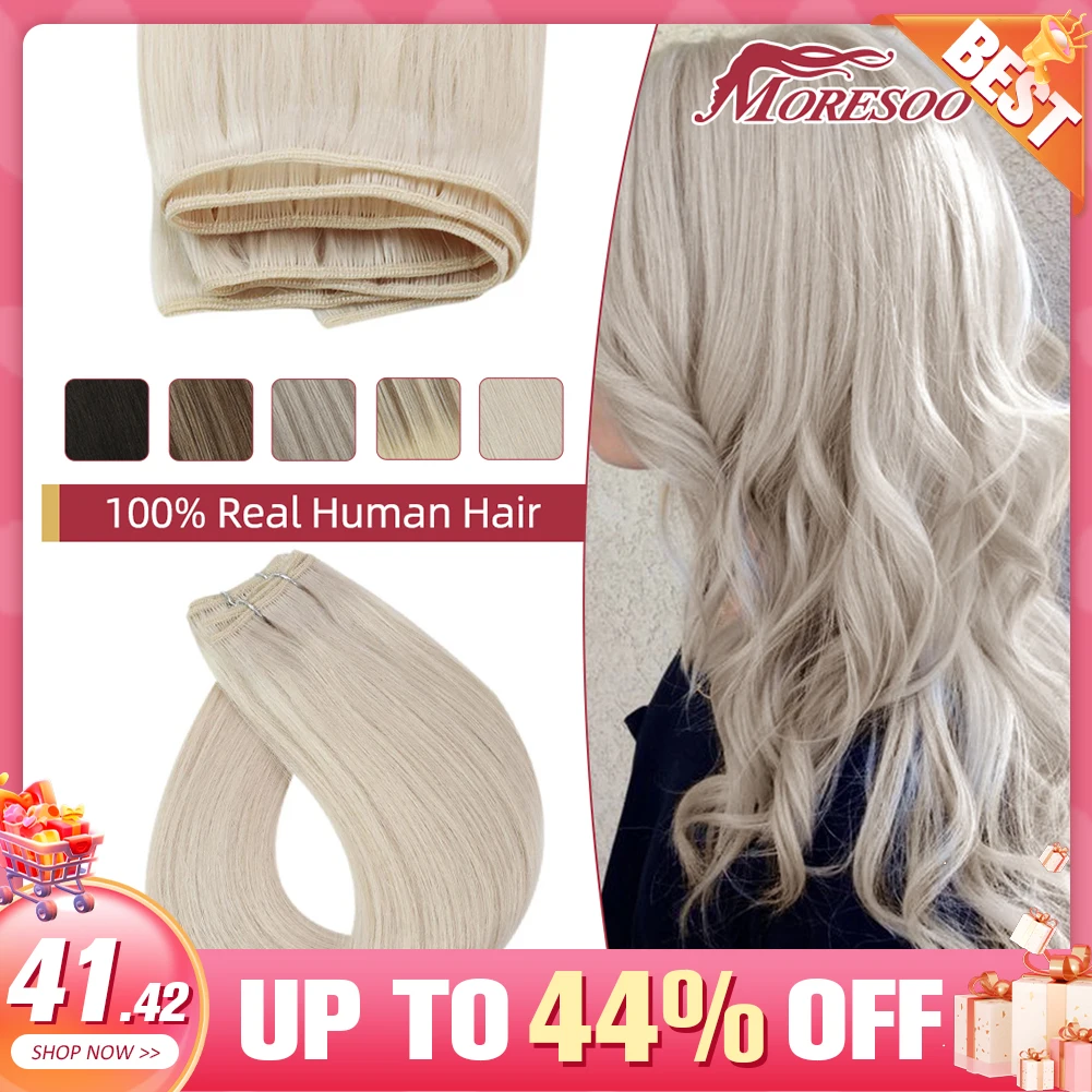 Moressoo Human Hair Weft Virgin Hair 100% Real Human Extensions Straight 50G/Pcs 14-22inch Natural Invisible Sew in Bundle