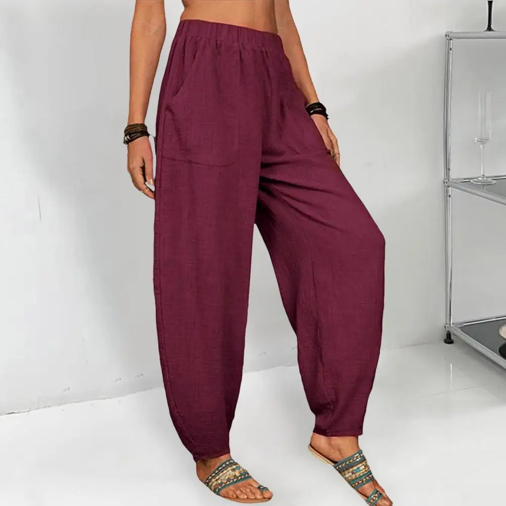 

High Waist Long Pants Elastic Waist Long Pants Stylish Women's Streetwear Wide Leg Harem Trousers with Elastic Waistband Pockets