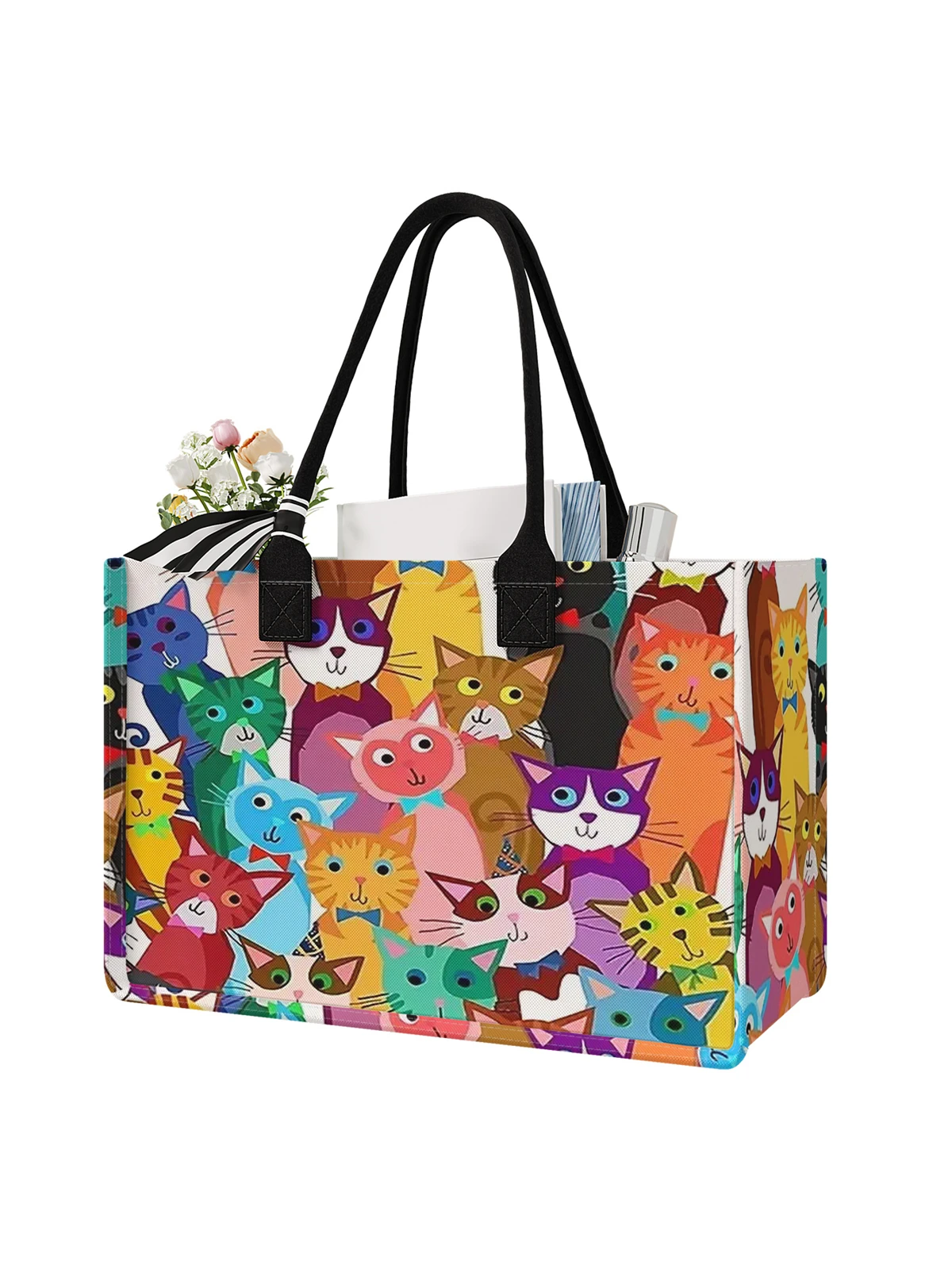 Cute Cat Pattern Printed Handbag - Tote Bag, Women's Gift Handbag Beach Bag, Large Capacity Handbag Suitable for Men and Women