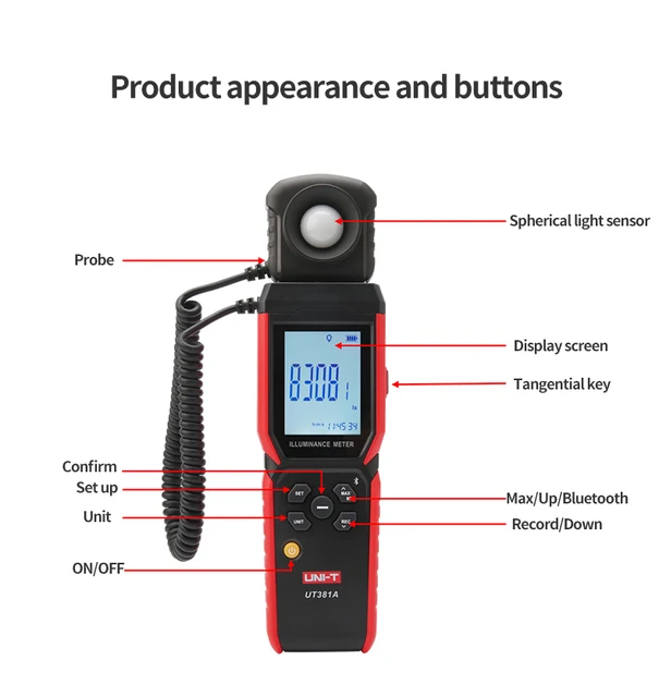 Near Me BTMETER Light Lux Meter Logger BT-5000A, Digital Lumen