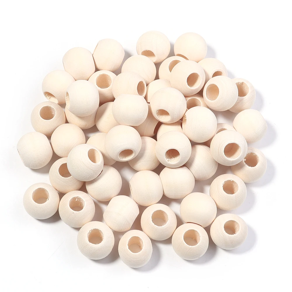 10-200 Stück 8-30mm Naturholzperlen mit großem Loch, runde lose Holzperlen für Schmuckherstellung, DIY Armbänder, Halsketten, Zubehör – Detail 13